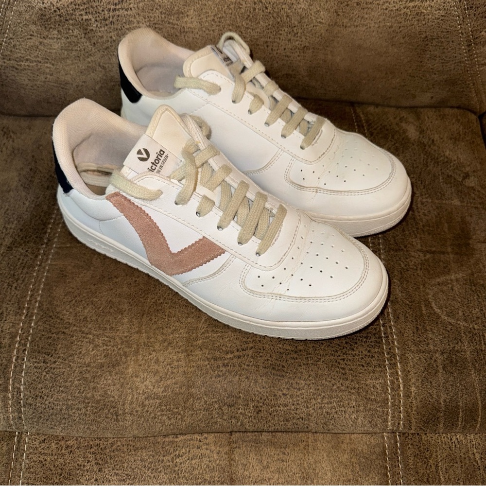 VICTORIA‎ MADRID LEATHER & SPLIT LEATHER Sneakers Tan/ White/ Blue Size 40 9-9.5
